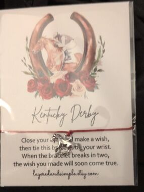 Kentucky Derby Red String Bracelet with Silver Horse Charm